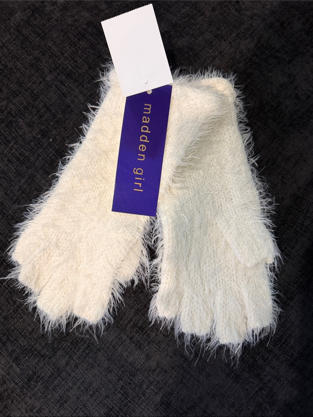 Madden Girl Ivory Fuzzy Fingerless Gloves